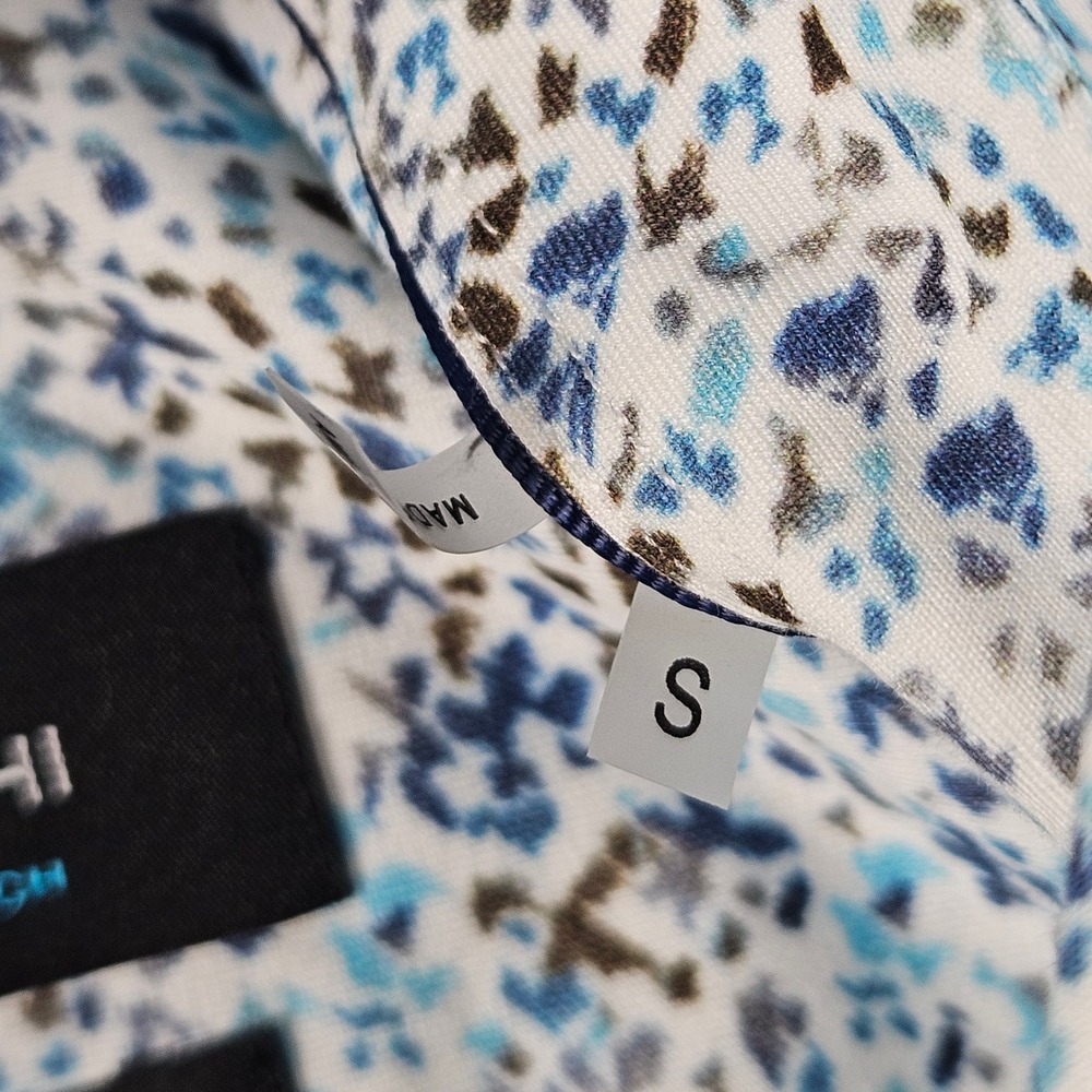 NEW Bugatchi Shirt Mens Small Blue AOP OoohCotton Tech 8-Way Stretch Button Up - Picture 7 of 11